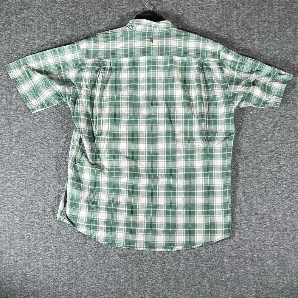 Browning Green Plaid Button Down Short Sleeve 100%‎ Cotton Super Naturals Mens L